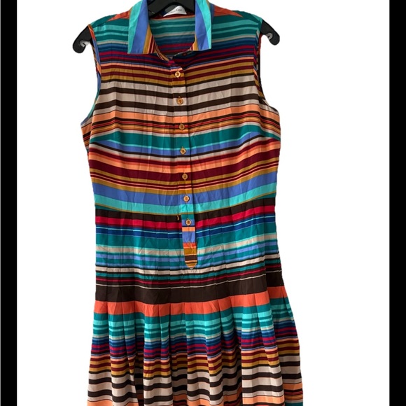 Calvin Klein Sleeveless Women's Sz 8 Bright Striped Fit 'N Flare Dress, made - Picture 1 of 6